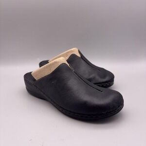 Fly Flot Clog Shoes Womens Size 7.5 38 Black Leather Slip On Comfort Dream
